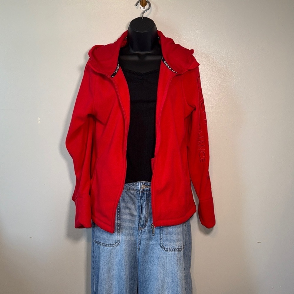 Clavin Klein Performance Fleece Zipper Jacket Size Medium Red
